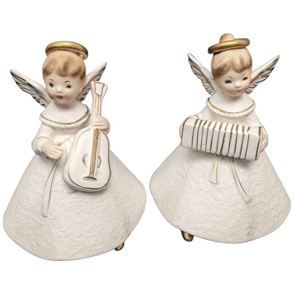National Potteries Angels Playing Music Instruments Bedford OH Set 2 Vtg Japan - Picture 13 of 16